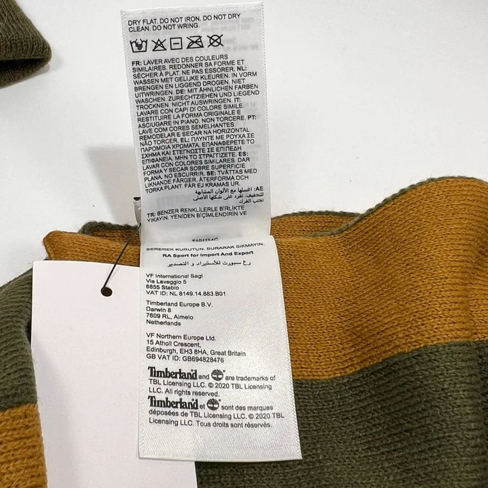Timberland Beanie Hat Scarf Set Reversible Tan Green One Size Unisex Winter